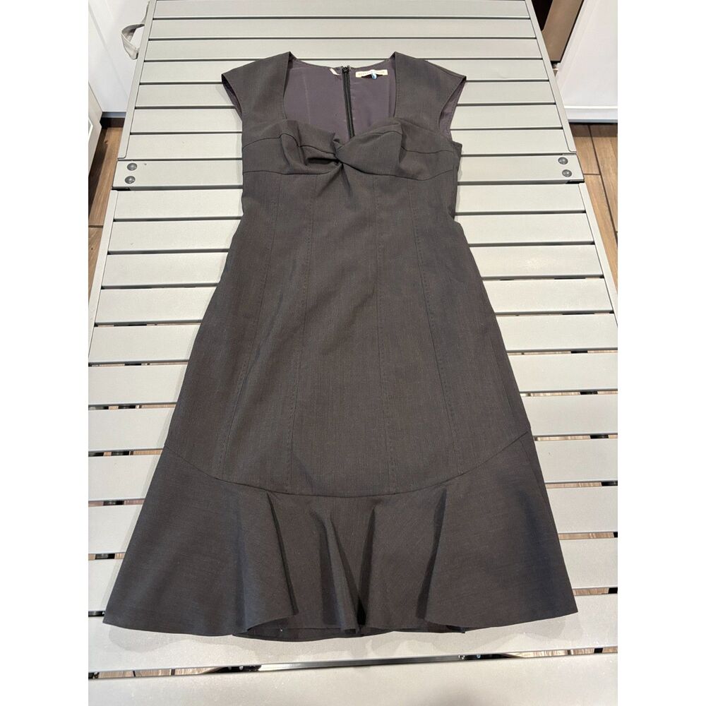 Rebecca Taylor Gray Stretch Wool Fit Flare Dress Sweetheart Neckline Size 4 - Picture 2 of 8